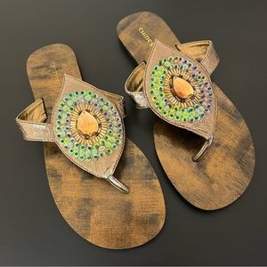 Chinese Laundry Can’t Wait Sequins Jewel Embellished Wooden Sandals - Size 6